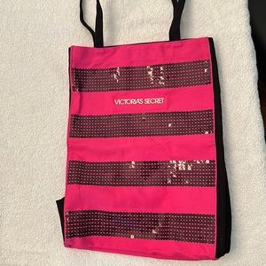 Victoria’s Secret pink and black tote bag with sequins